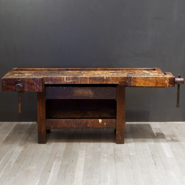 19th c. American Carpenter's Workbench with Drawer c.1880-1900