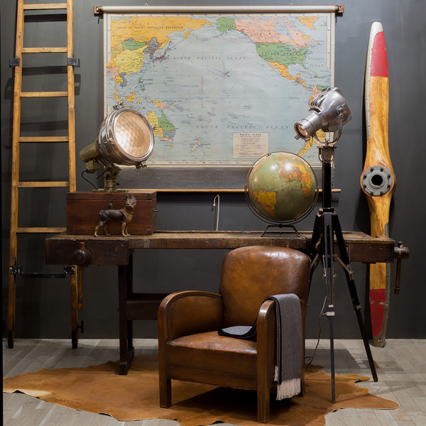 Large Pacific Ocean Pull Down Classroom Map c.1943