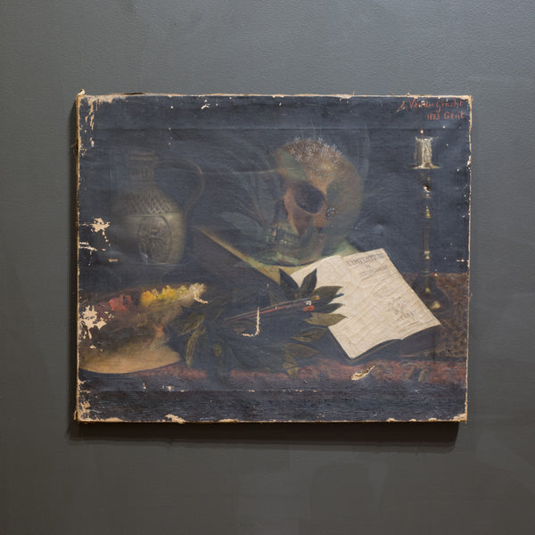 Late 19th c. Signed Memento Mori Painting c.1883