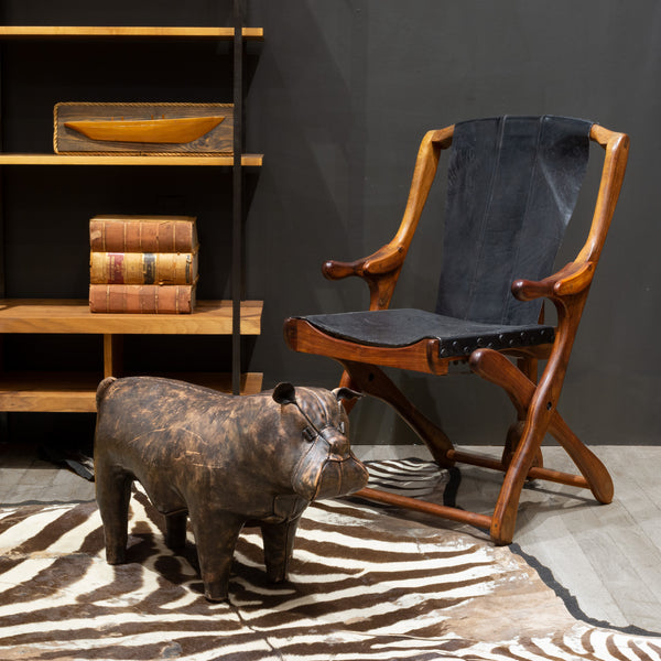 Mid-century French Bulldog Leather Foot Stool c.1960