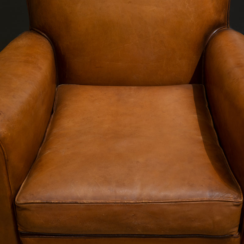 Pair of French Leather Club Mustache Chairs c.1930-1940