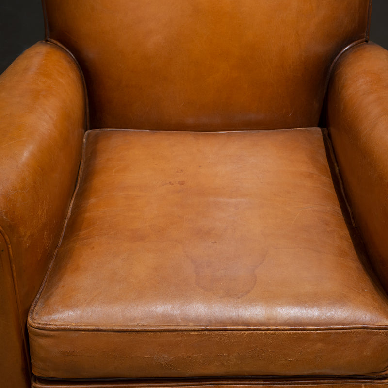 Pair of French Leather Club Mustache Chairs c.1930-1940