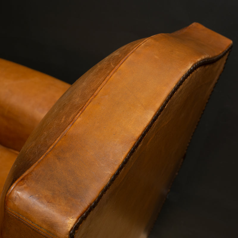 Pair of French Leather Club Mustache Chairs c.1930-1940