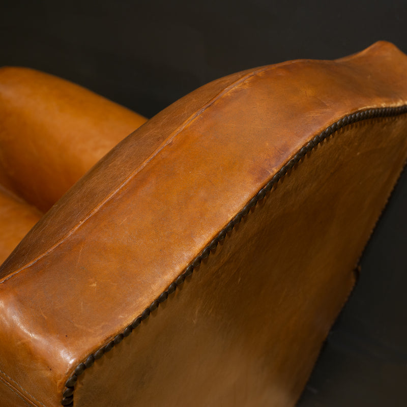 Pair of French Leather Club Mustache Chairs c.1930-1940