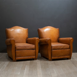Pair of French Leather Club Mustache Chairs c.1930-1940