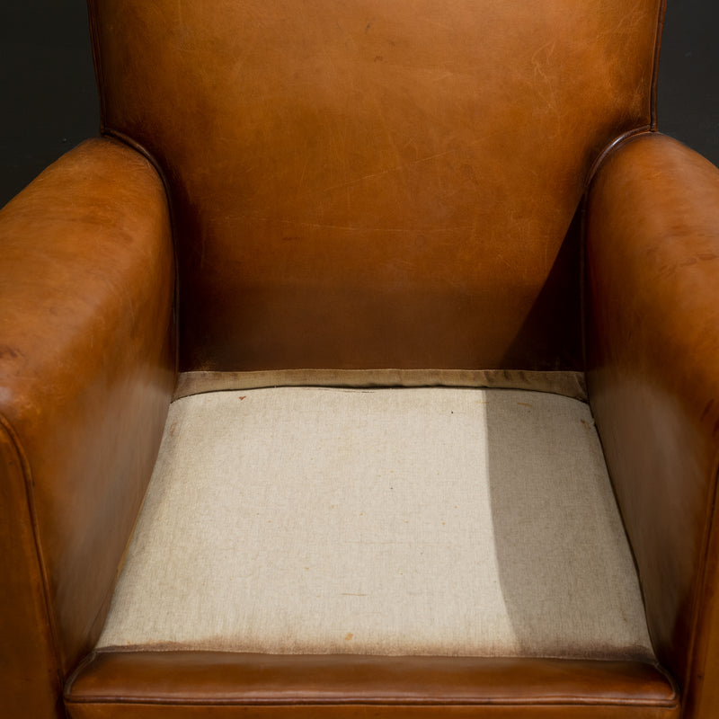 Pair of French Leather Club Mustache Chairs c.1930-1940