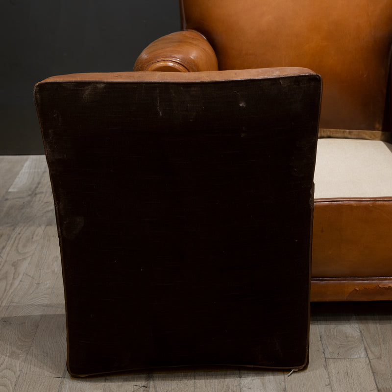 Pair of French Leather Club Mustache Chairs c.1930-1940