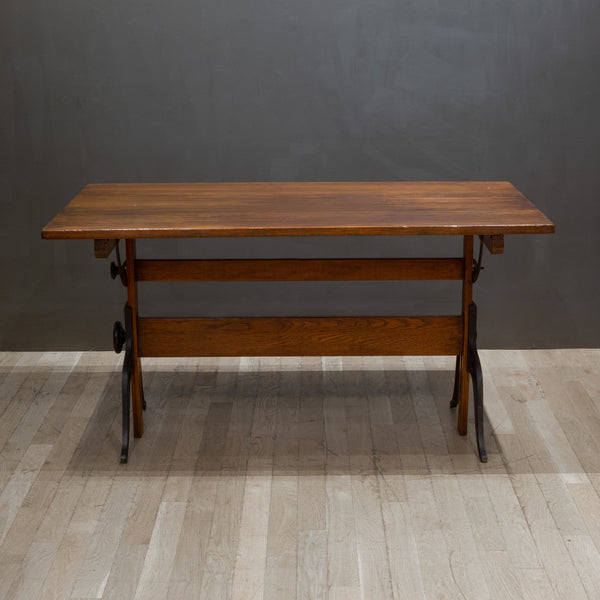 Antique Refinished A. Lietz Co. Wood and Cast Iron Drafting Table c.1930
