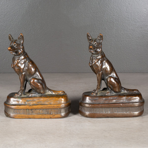 Bronze German Shepherd Bookends by Armor Bronze c.1930