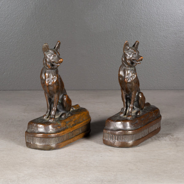 Bronze German Shepherd Bookends by Armor Bronze c.1930