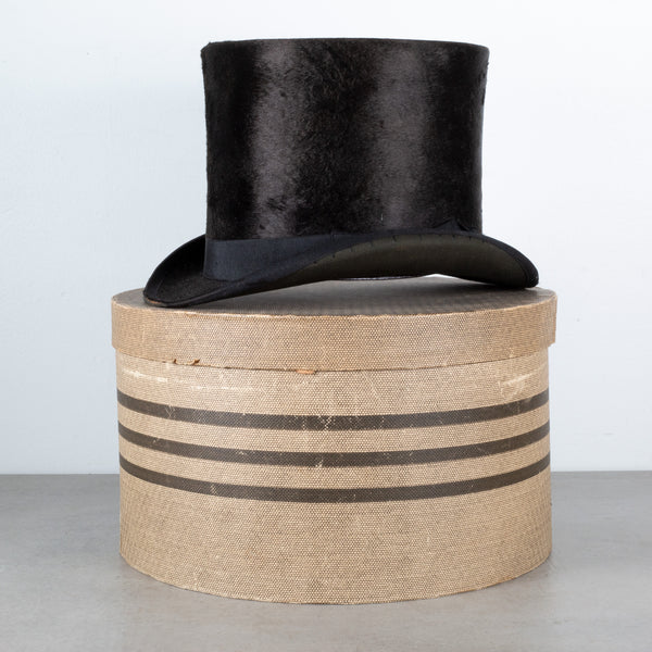 Beaver Skin Top Hat and Hat Box c.1880-1920