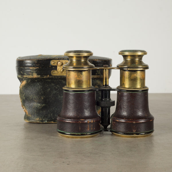Antique Brass and Leather Binoculars and Case c.1900-1940