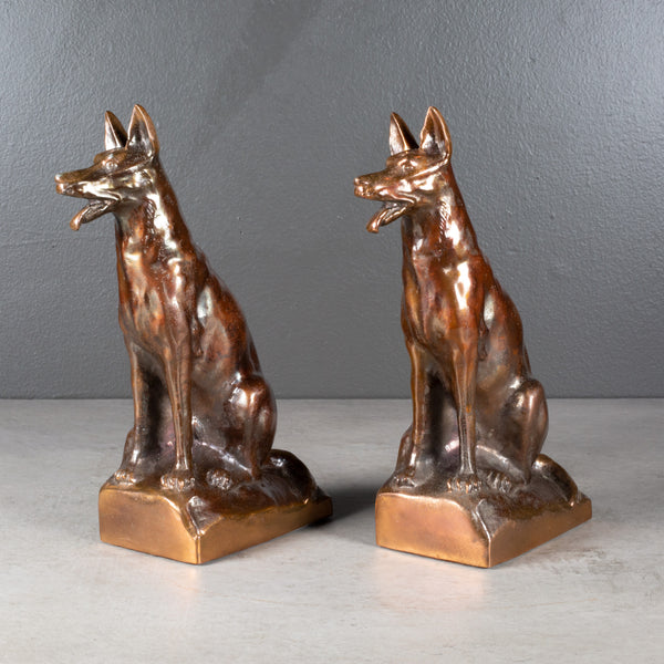 Large Bronze Plated German Shepherd Bookends c.1930