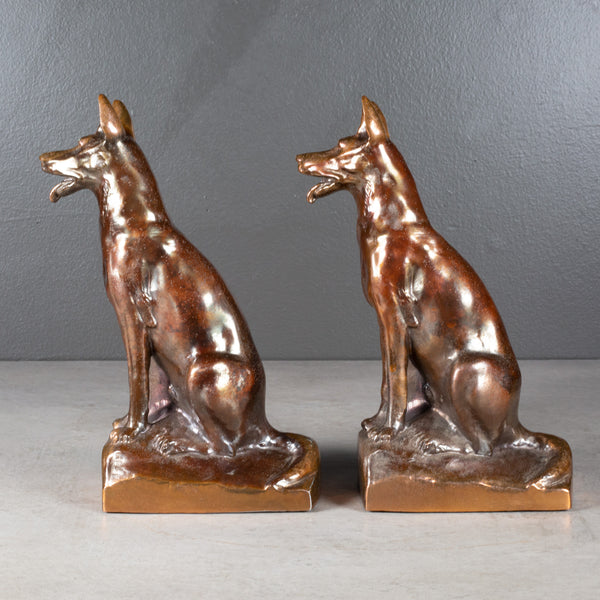 Large Bronze Plated German Shepherd Bookends c.1930