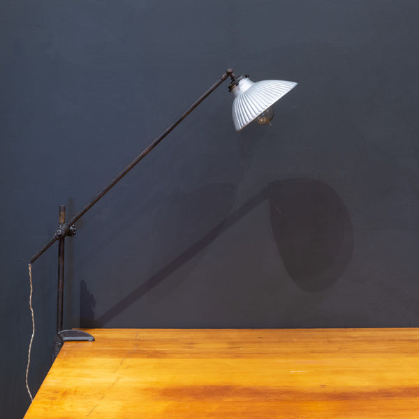 Adjustable Industrial Task Lamp with Glass Shade c.1920