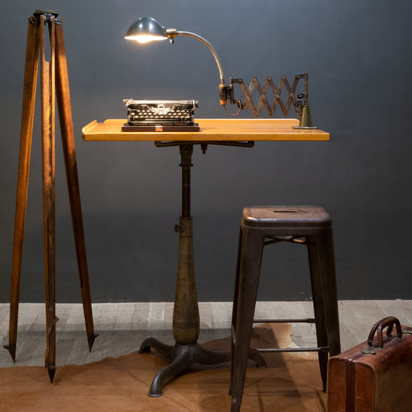 Antique Swivel Top Cast Iron and Wood Drafting Table c.1900