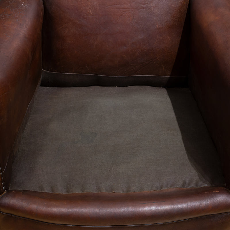 Antique French Sheep Hide Club Chairs c.1920