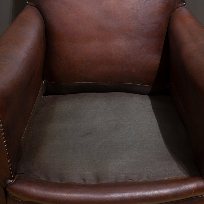 Antique French Sheep Hide Club Chairs c.1920