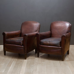 Antique French Sheep Hide Club Chairs c.1920