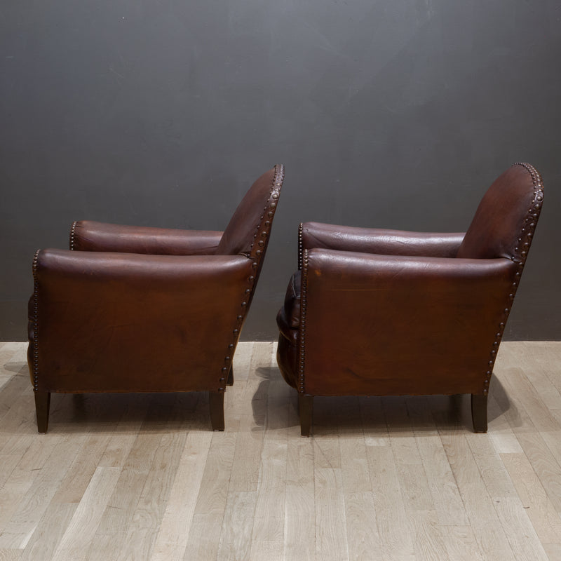 Antique French Sheep Hide Club Chairs c.1920