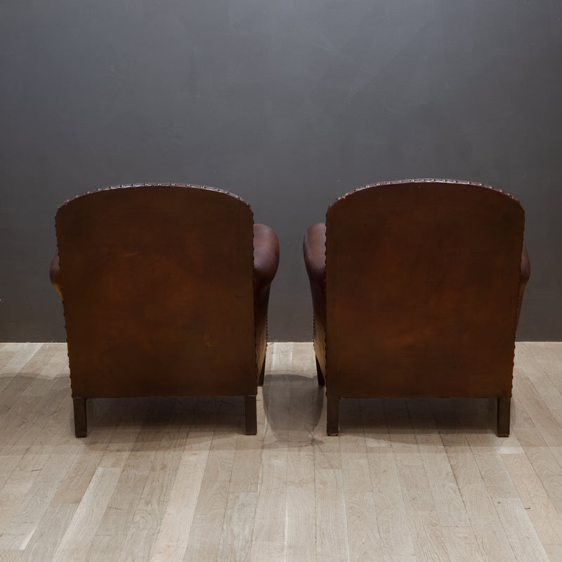 Antique French Sheep Hide Club Chairs c.1920