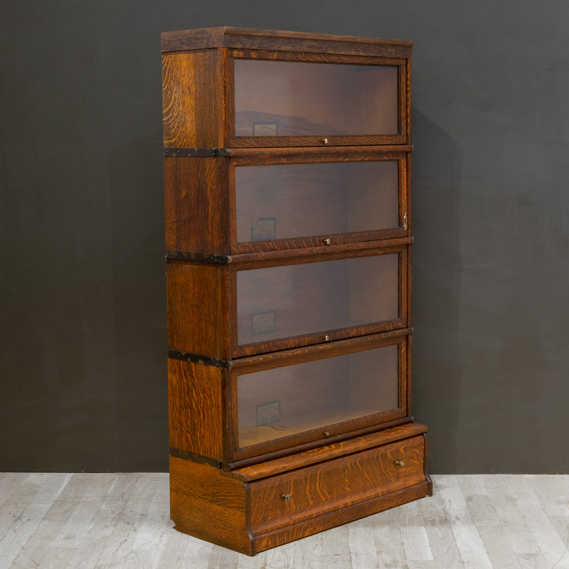 Early 20th c. Globe-Wernicke 4 Stack Lawyer's Bookcase with Rare Bottom Drawer c.1910