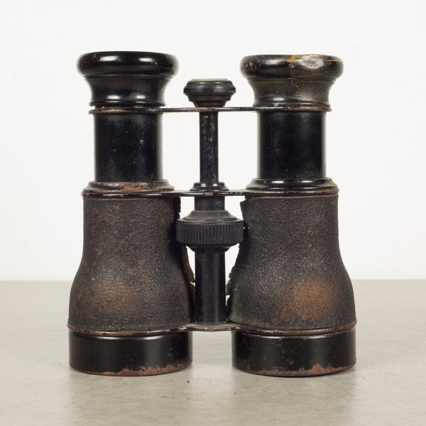19th c. Leather Wrapped French Navy Binoculars with Compass c.1880