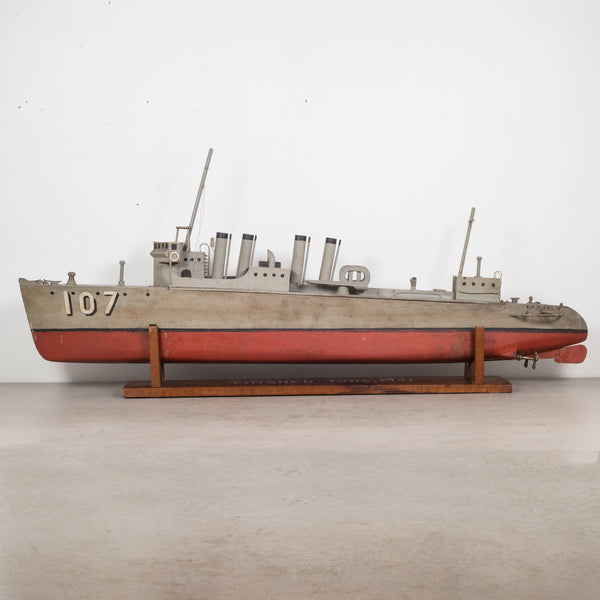 Hand Made Motorized Wooden Ship Model c.1930