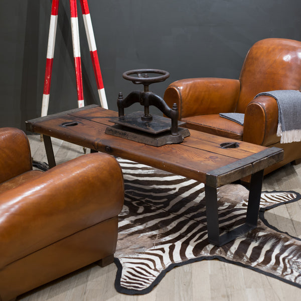 Early 20th c. Oak and Steel Ship Hatch Cover Coffee Table or Bench c.1910
