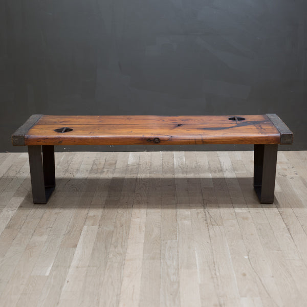 Early 20th c. Oak and Steel Ship Hatch Cover Coffee Table or Bench c.1910