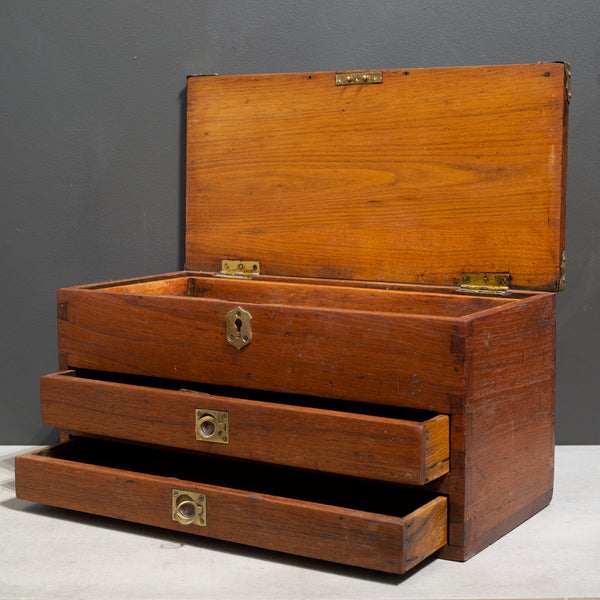 Antique Flip Top Oak and Brass Toolbox Chest c.1910