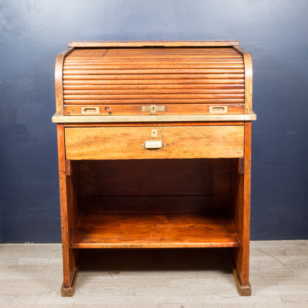 Antique Oak and Brass Rolltop Desk c.1930