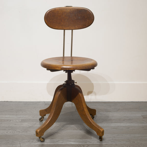 Adjustable Solid Oak Swivel Desk Chair c.1930