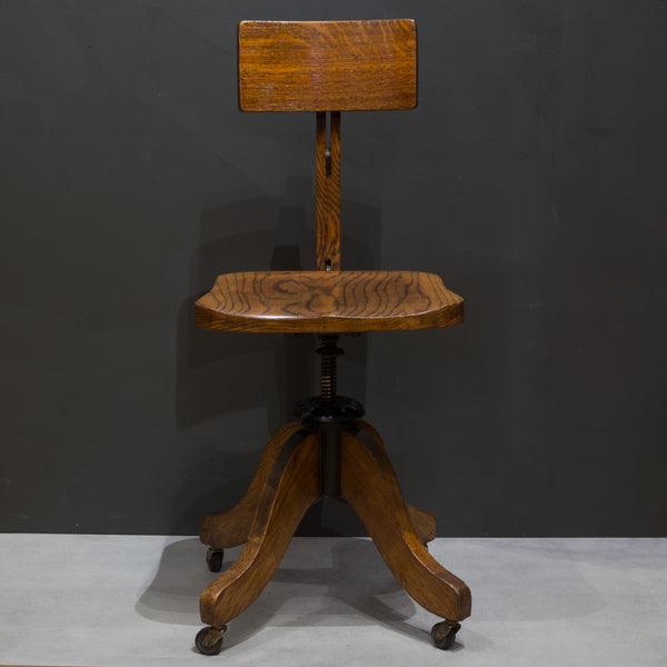 19th c. Solid Oak Adjustable Swivel Desk Chair c.1897