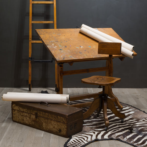 19th c. Solid Oak Adjustable Swivel Desk Chair c.1897
