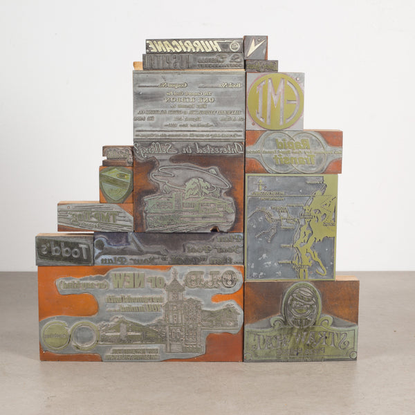Collection of Green and Silver Typeset Advertising Print Blocks c.1940