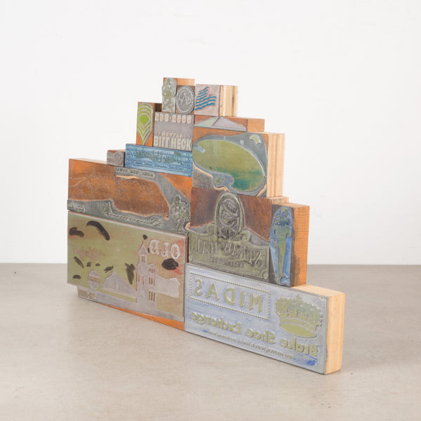 Collection of Blue and Green Typeset Advertising Print Blocks c.1940