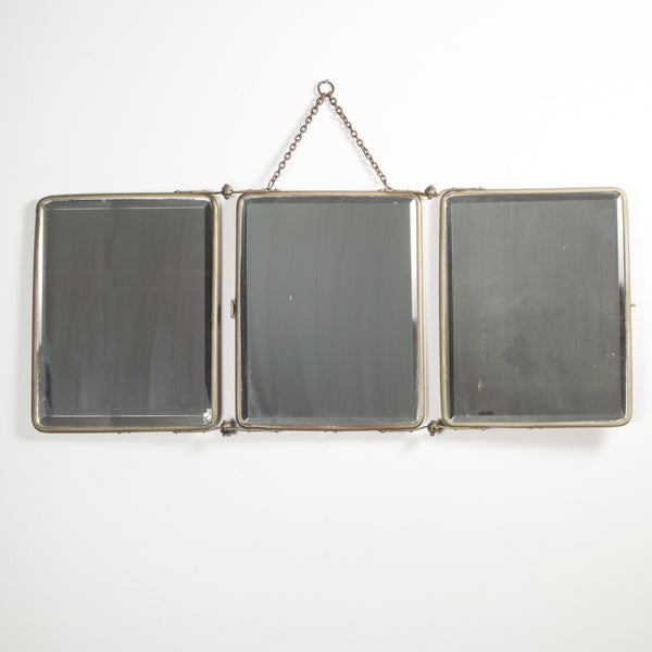 Large French Tri-Fold Barber's Shaving Mirror c.1900-1920