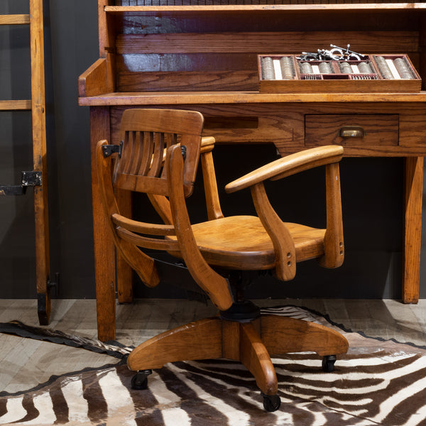 Antique Adjustable Swivel Oak Desk Chair with Floating Back Rest c.1926
