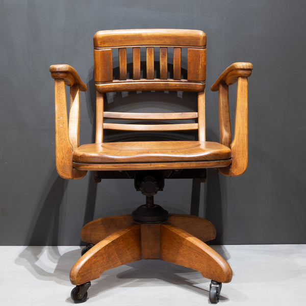 Antique Adjustable Swivel Oak Desk Chair with Floating Back Rest c.1926