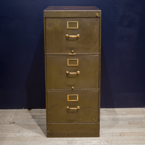 Library Bureau Sole Makers Army Green Steel and Brass File Cabinets c.1940