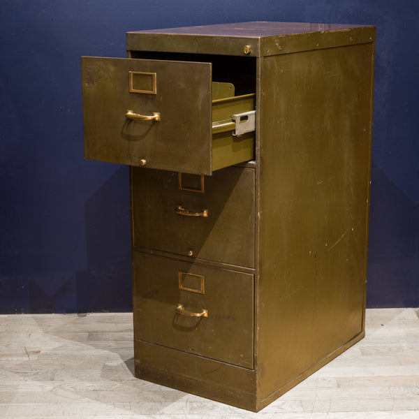 Library Bureau Sole Makers Army Green Steel and Brass File Cabinets c.1940