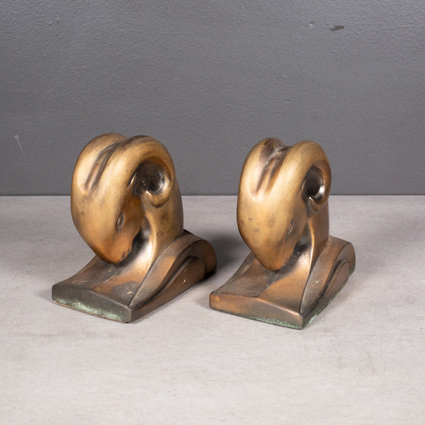 Art Deco Copper Plate Ram Head Bookends by Cornell Foundry c.1930