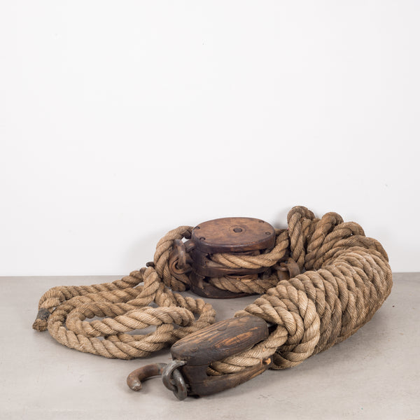 19th c. Block and Tackle with Rope c. 1880s.