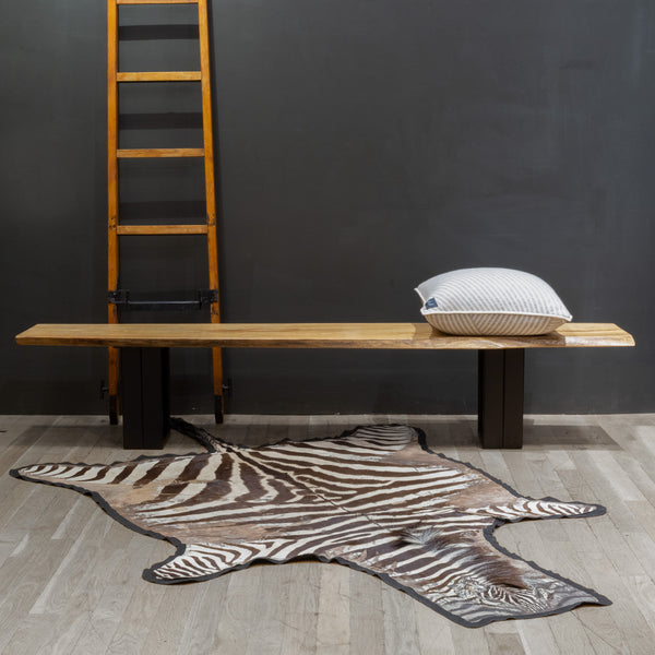 Large Custom Live Edge Hickory and Steel Bench