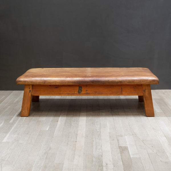 Antique Czech Republic Gymnasium Training Leather Bench c.1930