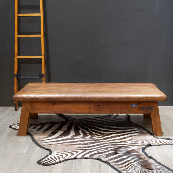 Antique Czech Republic Gymnasium Training Leather Bench c.1930