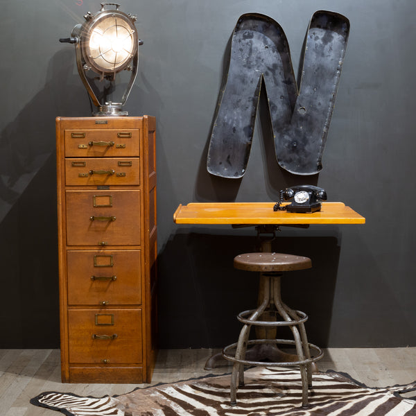 Antique Five Drawer Oak and Brass File Cabinet c.1930