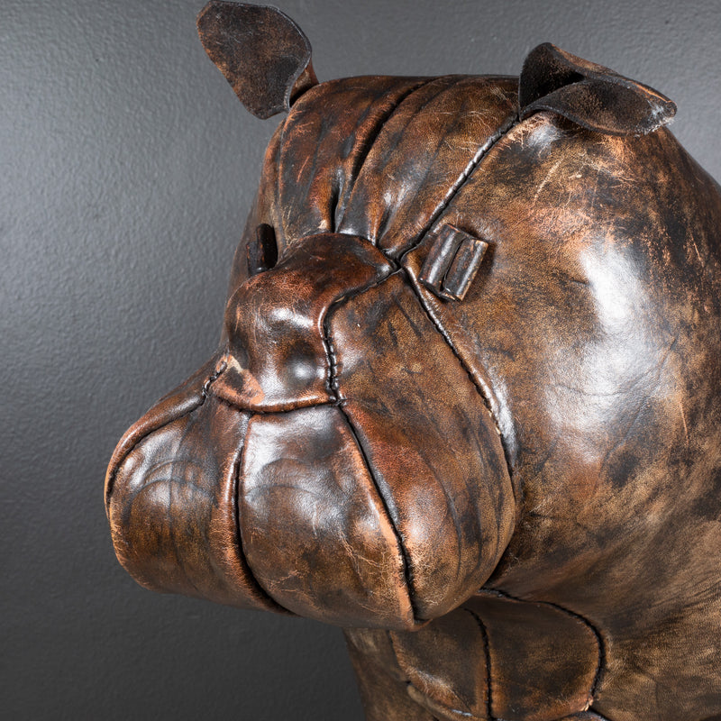 Mid-century French Bulldog Leather Foot Stool c.1960