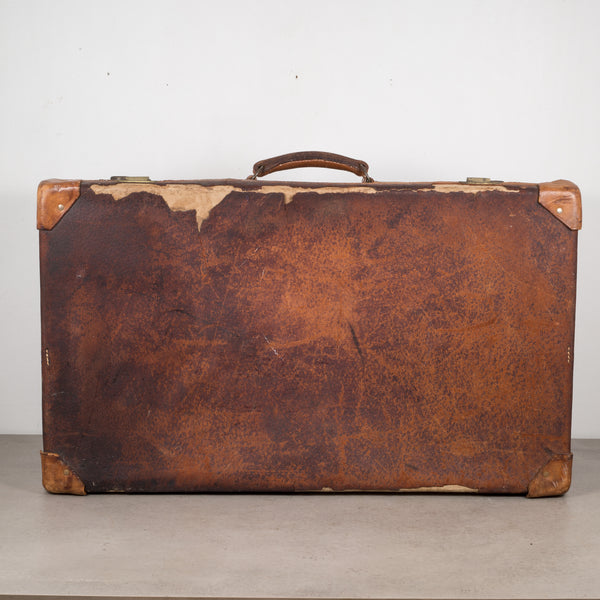 Distressed Leather Suitcase with Brass Locks c.1940